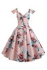 Afbeelding in Gallery-weergave laden, Roze bloemen bedrukte swing jaren 1950 jurk