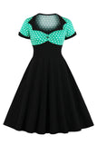 Zwarte Polka Dots Swing jaren 1950 jurk met korte mouwen