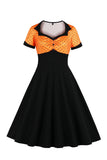 Zwarte Polka Dots Swing jaren 1950 jurk met korte mouwen