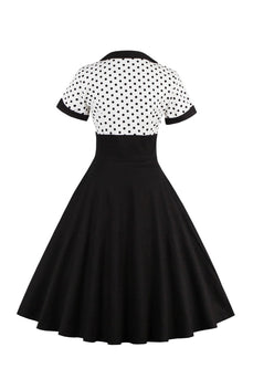 Zwarte Polka Dots Swing jaren 1950 jurk met korte mouwen