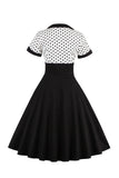 Zwarte Polka Dots Swing jaren 1950 jurk met korte mouwen