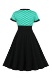 Zwarte Polka Dots Swing jaren 1950 jurk met korte mouwen