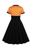 Zwarte Polka Dots Swing jaren 1950 jurk met korte mouwen