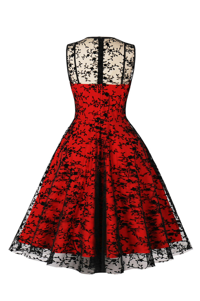 Afbeelding in Gallery-weergave laden, Rode Lace Swing Vintage Jurk