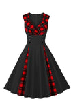 Zwarte Plaid Swing jaren 1950 Jurk