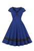 Afbeelding in Gallery-weergave laden, Donkerblauwe V-hals Polka Dots Swing 1950s Jurk