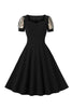 Afbeelding in Gallery-weergave laden, Zwarte Swing jaren 1950 jurk met korte mouwen