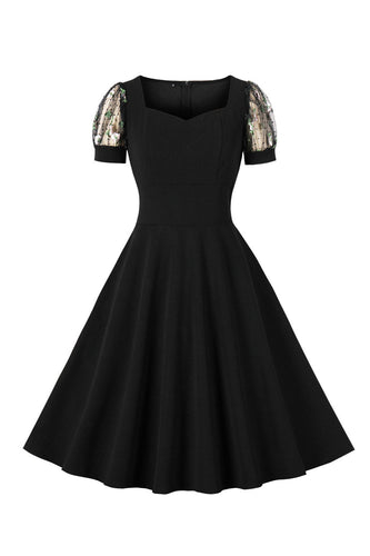 Zwarte Swing jaren 1950 jurk met korte mouwen