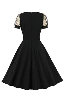 Zwarte Swing jaren 1950 jurk met korte mouwen