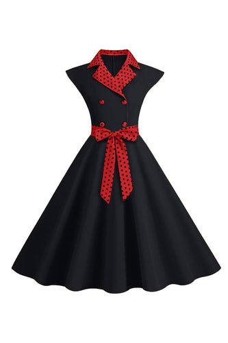 Zwarte stippen swing jaren 1950 jurk met strik