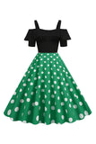 Zwarte Koude Schouder Polka Dots 1950s Jurk