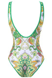 One Piece Green Printed High Waist Badmode met strandrok