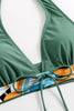 Afbeelding in Gallery-weergave laden, Tweedelige bedrukte groene halterhals, badmode met hoge taille
