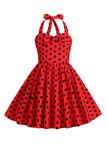 Halter Polka Dot Rode Vintage Meisjes Jurk