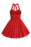 Halter Polka Dot Rode Vintage Meisjes Jurk