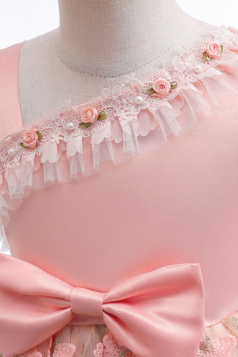 Een lijn roze strik meisjes jurk met appliques