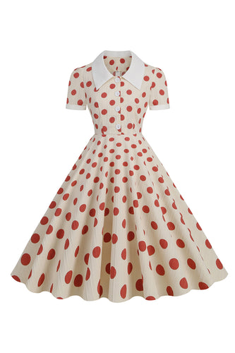 Rode stippen vintage jurk met korte mouwen