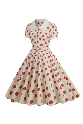 Rode stippen vintage jurk met korte mouwen