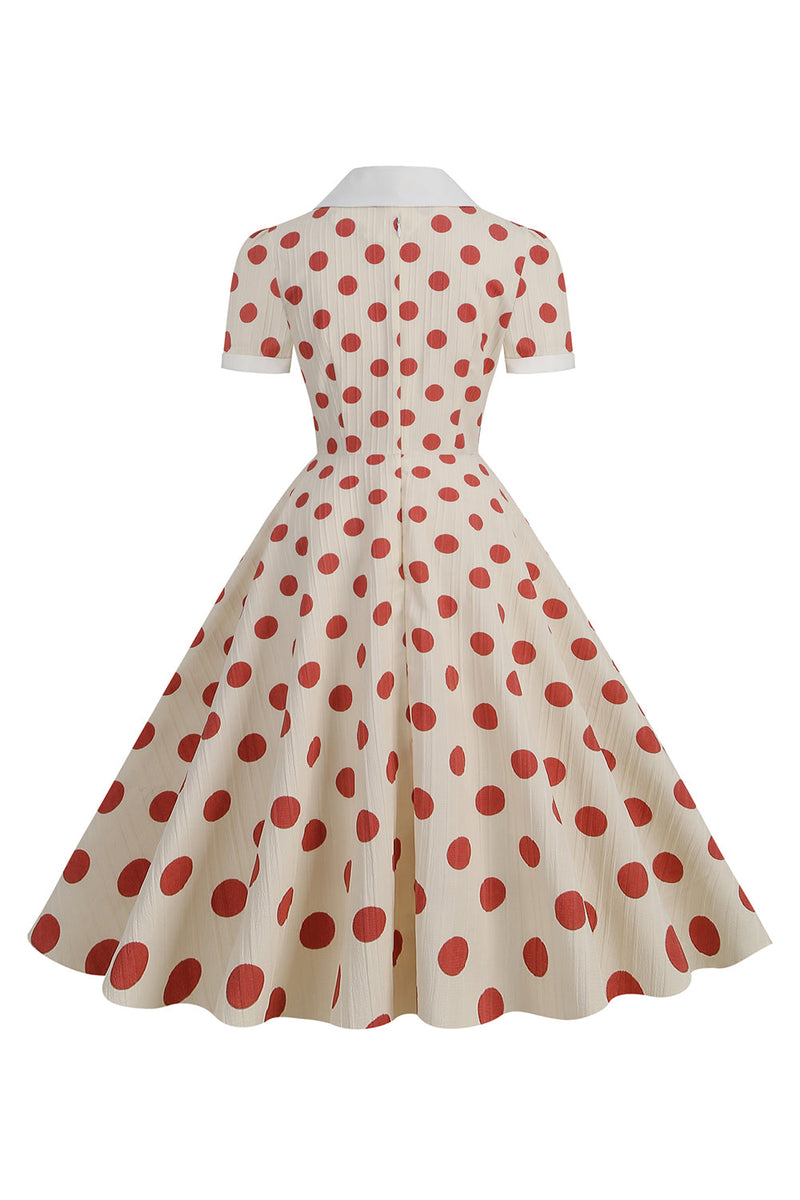 Afbeelding in Gallery-weergave laden, Rode stippen vintage jurk met korte mouwen