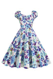 Zwarte bloemenprint swing retro jurk met korte mouwen