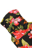 Zwarte bloemenprint swing retro jurk met korte mouwen