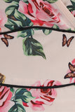 Roze V-hals bloem print swing vintage jurk