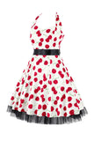 Hepburn Style Halter Tule Zwart Bedrukte jaren 1950 Jurk