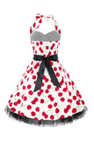 Hepburn Style Halter Tule Zwart Bedrukte jaren 1950 Jurk