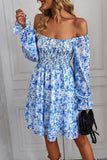 Zwarte Off the Shoulder Bedrukte Zomerjurk met lange mouwen