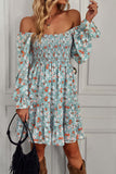 Zwarte Off the Shoulder Bedrukte Zomerjurk met lange mouwen