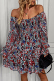 Zwarte Off the Shoulder Bedrukte Zomerjurk met lange mouwen