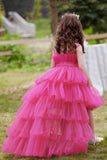 Een lijn verwijderbare Hot Pink Girl's Party Dress