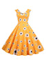 Afbeelding in Gallery-weergave laden, Mouwloze bedrukte gele jurk uit de jaren 1950