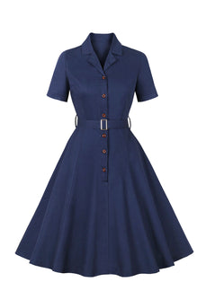 marine korte mouwen knoop jaren 1950 jurk