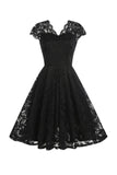 V hals zwart kant Hepburn stijl jaren 1950 jurk