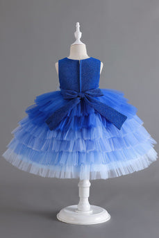 Koningsblauwe mouwloze A lijn meisjes jurken met 3D bloemen