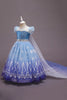 Afbeelding in Gallery-weergave laden, Een lijn blauwe pofmouwen pailletten meisjes jurken