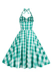 Halter Plaid Vintage Jurk met Strik