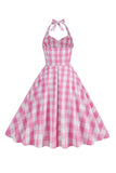 Halter Plaid Vintage Jurk met Strik