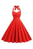 Halter Rode Polka Dots 1950s Jurk