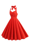 Halter Rode Polka Dots 1950s Jurk