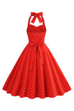 Halter Rode Polka Dots 1950s Jurk