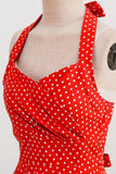 Halter Rode Polka Dots 1950s Jurk