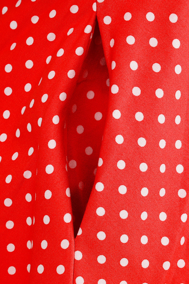Afbeelding in Gallery-weergave laden, Halter Rode Polka Dots 1950s Jurk