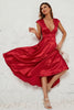 Afbeelding in Gallery-weergave laden, Rode Diepe V-hals Cap Mouwen Party Dress
