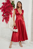 Afbeelding in Gallery-weergave laden, Rode Diepe V-hals Cap Mouwen Party Dress