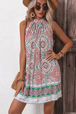 Roze Bedrukte Halter Boho Korte Zomer Jurk