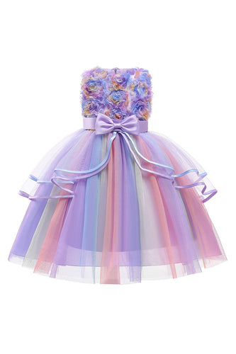 Tule mouwloze paarse meisjes jurken met bowknot