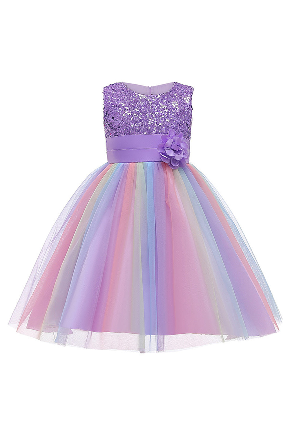 Sprankelende boothals paarse meisjes jurken