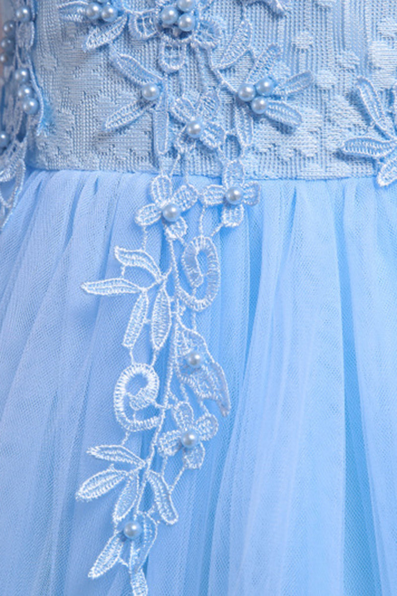 Afbeelding in Gallery-weergave laden, Tule kralen blauwe meisjes jurken met appliques